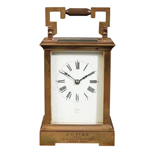 299 - A FRENCH BRASS CARRIAGE CLOCK BY VOKES

late 19th century, the movement striking on a gong, the whit... 