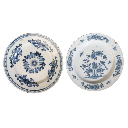 3 - TWO SIMILAR DUTCH DELFT CHARGERS

18th and 19th century, both decorated in blue and white with flowe... 