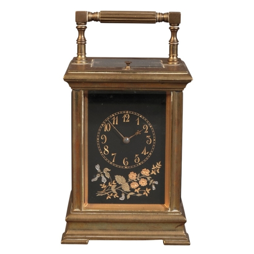 302 - A FRENCH BRASS CARRIAGE CLOCK

early 20th century, the black painted dial with engraved gilded Arabi... 