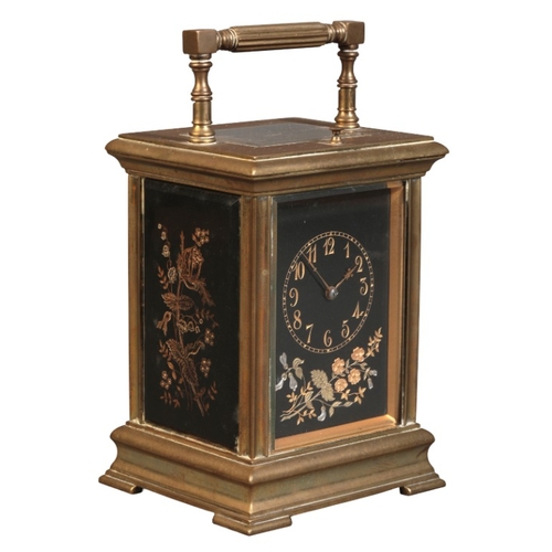 302 - A FRENCH BRASS CARRIAGE CLOCK

early 20th century, the black painted dial with engraved gilded Arabi... 