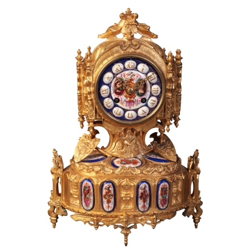 303 - A FRENCH GILT METAL AND ENAMEL MANTEL CLOCK BY LE ROY & FILS, PARIS

the enamel dial with Roman nume... 