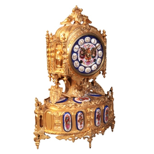 303 - A FRENCH GILT METAL AND ENAMEL MANTEL CLOCK BY LE ROY & FILS, PARIS

the enamel dial with Roman nume... 