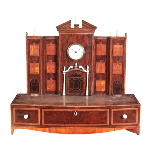 304 - A REGENCY MAHOGANY ARCHITECTURAL CLOCK STAND

the superstructure with ivory urn finials and broken a... 