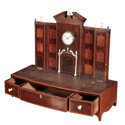 304 - A REGENCY MAHOGANY ARCHITECTURAL CLOCK STAND

the superstructure with ivory urn finials and broken a... 