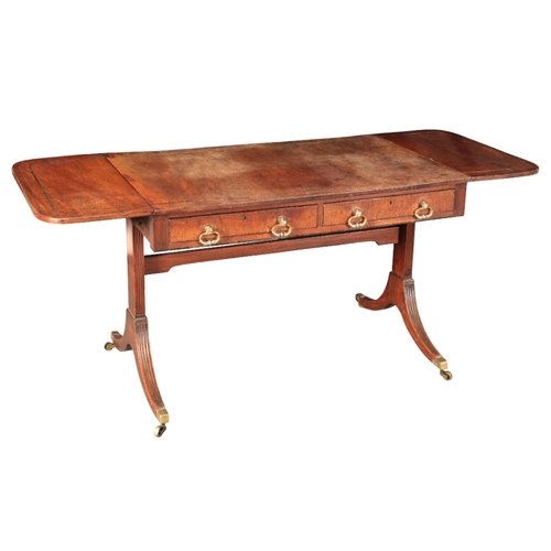 316 - A REGENCY MAHOGANY SOFA TABLE

the rectangular drop flap top with boxwood and ebony stringing, over ... 