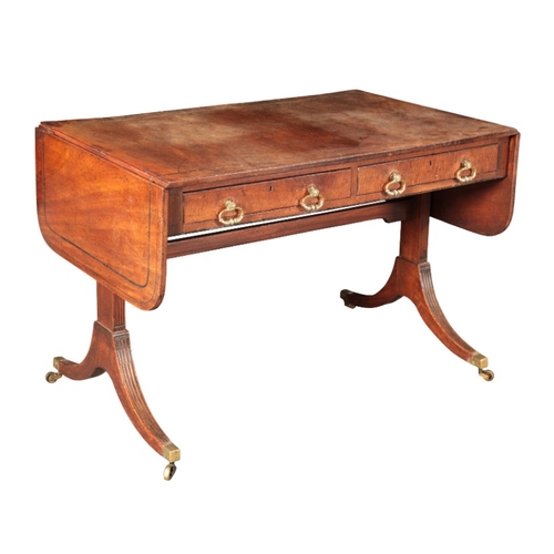 316 - A REGENCY MAHOGANY SOFA TABLE

the rectangular drop flap top with boxwood and ebony stringing, over ... 