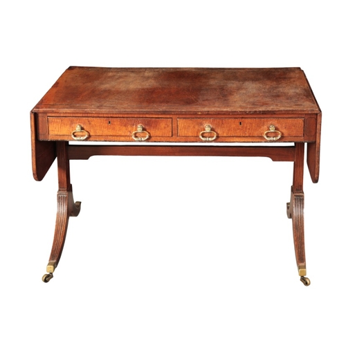 316 - A REGENCY MAHOGANY SOFA TABLE

the rectangular drop flap top with boxwood and ebony stringing, over ... 