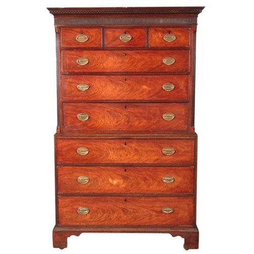 367 - A GEORGE III MAHOGANY CHEST ON CHEST

the upper section with a moulded cornice over three short and ... 