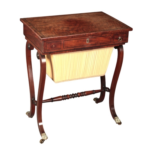 431 - A REGENCY WORK TABLE

the rectangular top inlaid with ebony stringing over an arrangement of three f... 