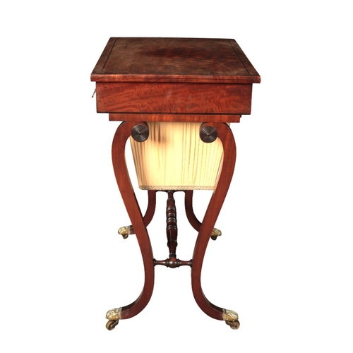 431 - A REGENCY WORK TABLE

the rectangular top inlaid with ebony stringing over an arrangement of three f... 