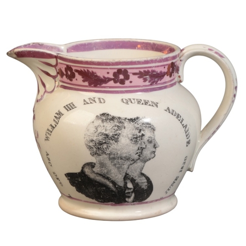 50 - A SUNDERLAND LUSTRE WILLIAM IV CORONATION JUG

19th century, printed in black with portrait and flow... 