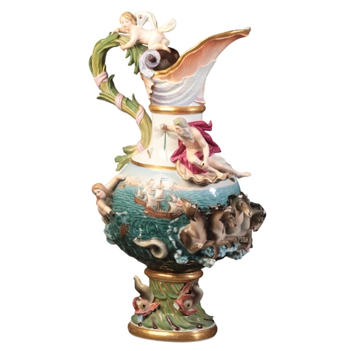 54 - A LARGE MEISSEN PORCELAIN EWER EMBLEMATIC OF 'WATER'

circa 1880, after the model by Johann Joachim ... 