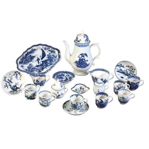 7 - A WORCESTER FIRST PERIOD BLUE AND WHITE PORCELAIN 'MANSFIELD' PATTERN COFFEE CAN AND SAUCER

circa 1... 