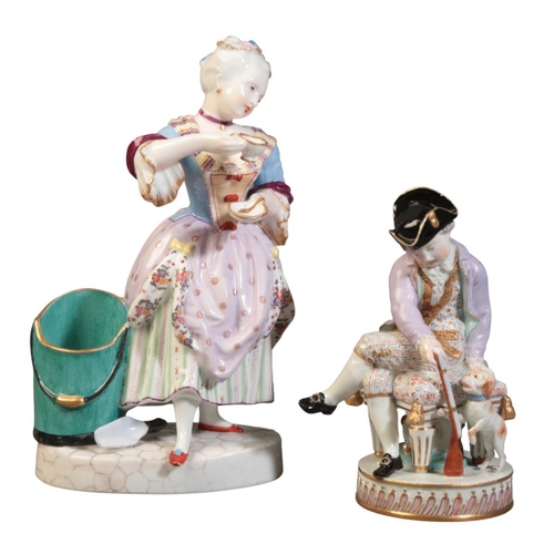 75 - TWO MEISSEN PORCELAIN FIGURES

early 19th century, the 'Lady taking tea' modelled standing next to a... 