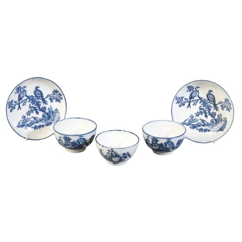 8 - A PAIR OF CAUGHLEY BLUE AND WHITE PORCELAIN 'BIRDS IN A TREE' PATTERN TEA BOWLS AND SAUCERS

circa 1... 