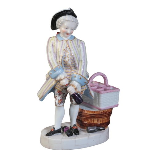 80 - A RARE MEISSEN PORCELAIN FIGURE OF A WINE MERCHANT

late 18th century, modelled opening wine bottles... 