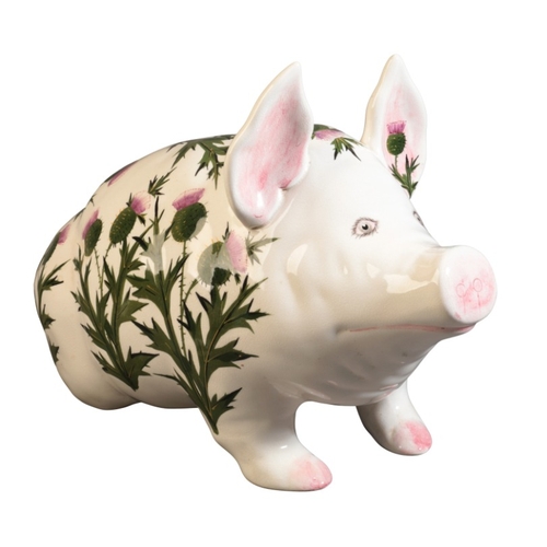 85 - A WEMYSS WARE PORCELAIN PIG BY JAN PLICHTA

decorated in thistle pattern, underglaze stamp 