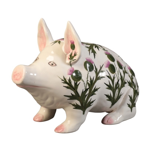 85 - A WEMYSS WARE PORCELAIN PIG BY JAN PLICHTA

decorated in thistle pattern, underglaze stamp 