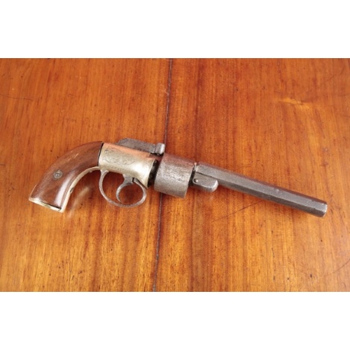 123 - A PERCUSSION SIX SHOT TRANSITIONAL REVOLVER

circa 1850, with octagonal barrel, nickel frame action ... 