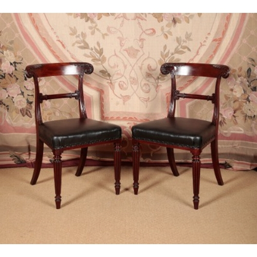 126 - A SET OF SIX WILLIAM IV MAHOGANY DINING CHAIRS IN THE MANNER OF GILLOWS

with carved and shaped back... 