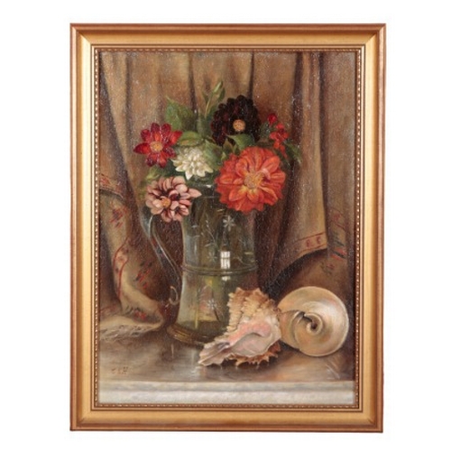 132 - MONOGRAMMIST C.S.H. A still life study of flowers in a glass mug and shells

circa 1890-1910, monogr... 