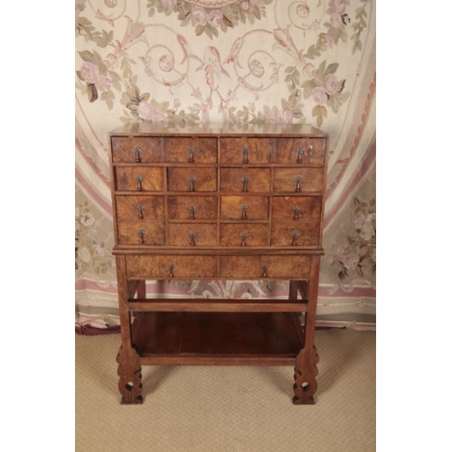 159 - AN UNUSUAL WALNUT AND BURR WALNUT COLLECTORS CHEST ON STAND

late 19th/early 20th century, the upper... 