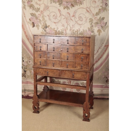 159 - AN UNUSUAL WALNUT AND BURR WALNUT COLLECTORS CHEST ON STAND

late 19th/early 20th century, the upper... 