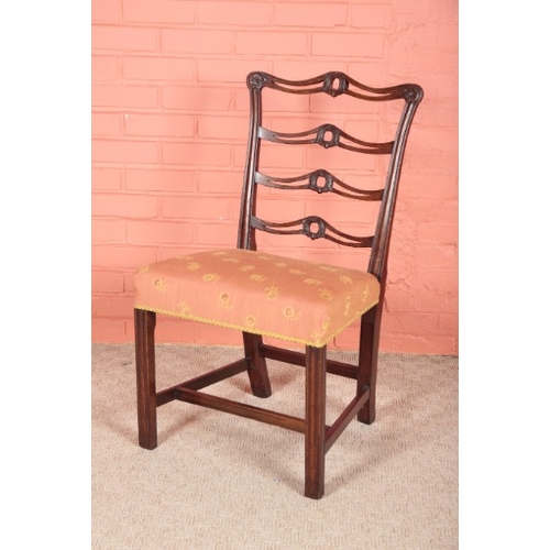 175 - A GEORGE III MAHOGANY SIDE CHAIR

with upholstered seat on chamfered legs, 95cm high (49cm seat heig... 