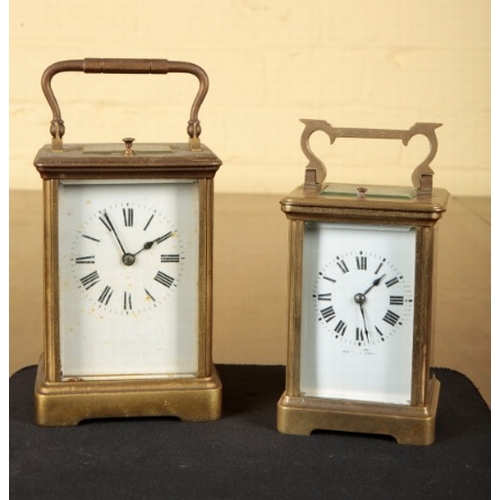 178 - A FRENCH BRASS REPEATING CARRIAGE CLOCK

retailed on Regent Street, with enamel dial and Roman numer... 