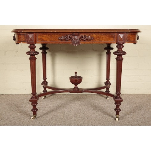 207 - A VICTORIAN WALNUT CENTRE TABLE

the quarter veneered and shaped top over a frieze centred by carved... 