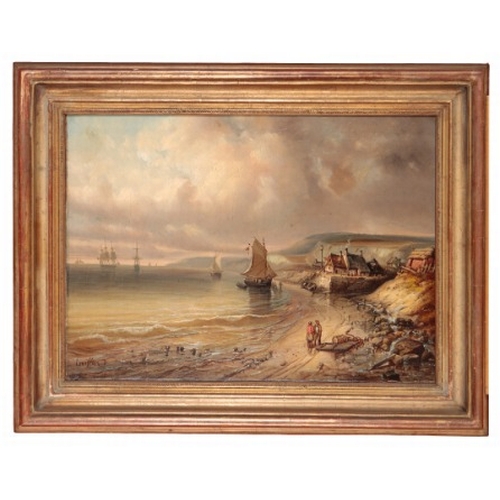 220 - ... GRIFFIN (19th Century) Coastal landscape with figures and shipping

signed lower left, oil on ca... 