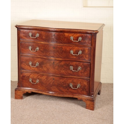 227 - A GEORGE III MAHOGANY SERPENTINE CHEST OF DRAWERS

the top with a moulded edge over four graduated d... 