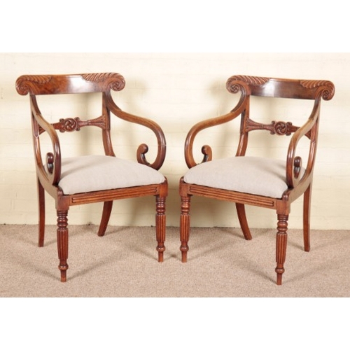 231 - A SET OF SIX WILLIAM IV MAHOGANY DINING CHAIRS IN THE MANNER OF GILLOWS

including two armchairs, th... 