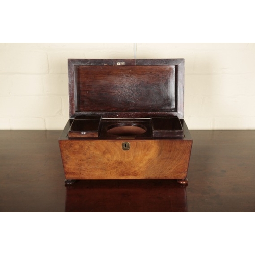 232 - A VICTORIAN ROSEWOOD SARCOPHAGUS TEA CADDY

the hinged lid opening to an interior fitted with two li... 