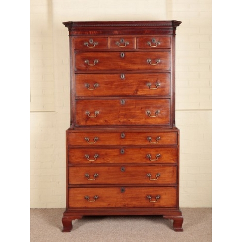 233 - A GEORGE III MAHOGANY CHEST ON CHEST

the upper section with an inverted breakfront moulded cornice ... 