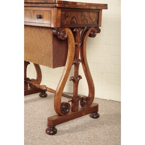 235 - A VICTORIAN ROSEWOOD WORK TABLE

the hinged lid opening to a gilt tooled leather writing surface, a ... 