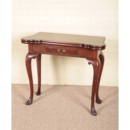 240 - A GEORGE II MAHOGANY CARD TABLE

with a concertina action, the hinged lid opening to a baize-lined i... 