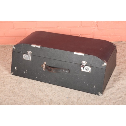 261 - A VINTAGE CAR TRAVELLING TRUNK

with domed lid and sloped sides, 29cm high x 80cm wide x 47cm deep