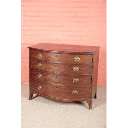 272 - A REGENCY MAHOGANY BOW FRONT CHEST OF DRAWERS

with four long graduated drawers, on splayed bracket ... 