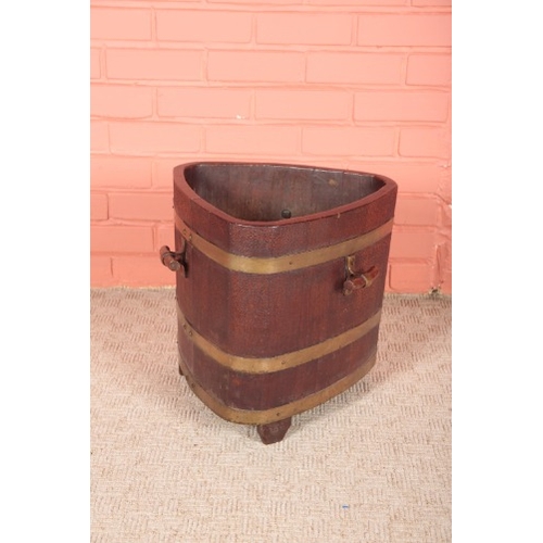 276 - AN EDWARDIAN TEAK AND BRASS BOUND TRIFORM PLANTER BY CHAMPION & CO, LONDON

stamped with makers mark... 