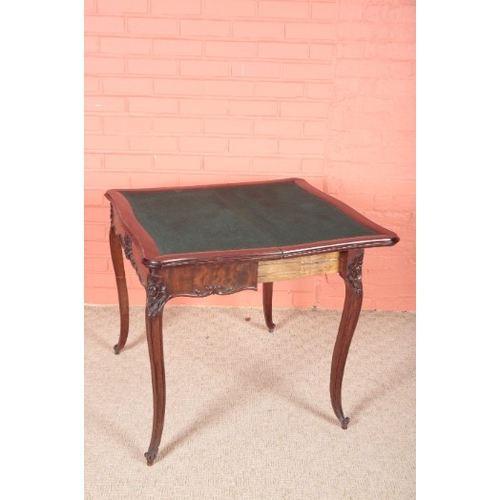 277 - A LOUIS XV STYLE MAHOGANY CARD TABLE

the hinged lid opening to a green baize-lined interior, a shap... 