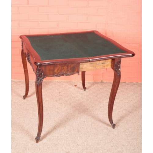 277 - A LOUIS XV STYLE MAHOGANY CARD TABLE

the hinged lid opening to a green baize-lined interior, a shap... 