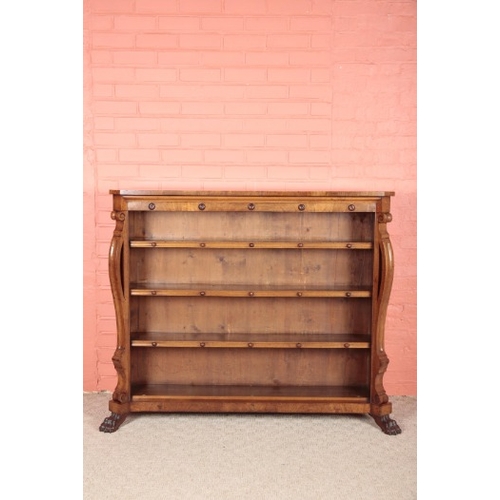 290 - A WILLIAM IV OPEN BOOKCASE

the graduated shelves affixed with turned balls, between shaped and scro... 