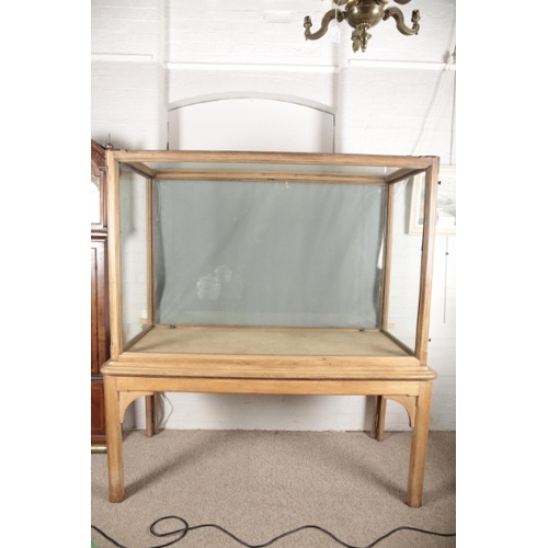 302 - A MUSEUM DISPLAY CABINET ON STAND

late 19th/early 20th century, the glazed upper section with doors... 