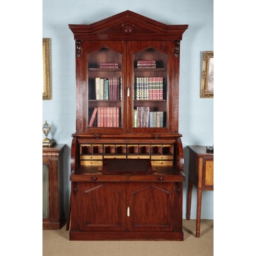 367 - A VICTORIAN MAHOGANY CYLINDER BUREAU BOOKCASE

the upper section with an architectural cornice over ... 