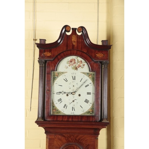 433 - A GEORGE III MAHOGANY LONGCASE CLOCK

the eight day two train movement striking on a bell, the paint... 