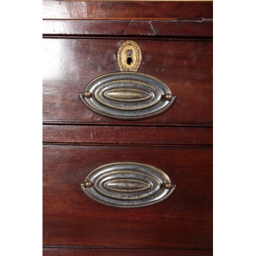 437 - A GEORGE III MAHOGANY CADDY TOP CHEST OF DRAWERS

with two short and three long graduated drawers on... 