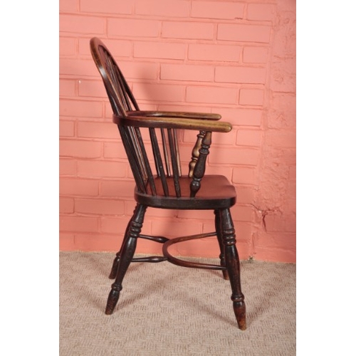 46 - A BEECH AND ASH HOOP BACK WINDSOR ARMCHAIR

with shaped and pierced back splat, on turned legs joine... 