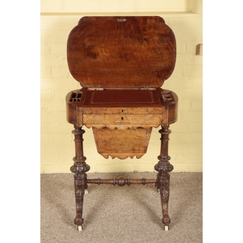 465 - A VICTORIAN WALNUT WORK TABLE

the hinged lid opening to a gilt tooled leather writing surface with ... 