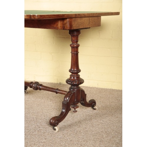 471 - A VICTORIAN BURR WALNUT CARD TABLE

the hinged and rotating top opening to a baize-lined interior, o... 